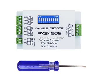 

DMX 512 RGB LED Decoder Amplifier Controller 3 Channels DC12-24V 9A PX24506 for RGB Strip Free Shipping