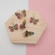 Fairy Tale Rhinestone Butterfly Jewelry Set Colorful Butterfly Wing Earrings Bracelet Lace Choker Necklace Wedding Jewelry Gift lace choker necklace set