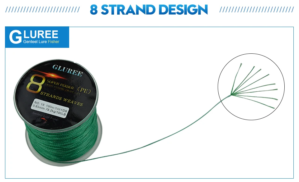 GLUREE 100M109Yards 8 Stands PE Line Braided Fishing Line 100% PE Multifilament Fishing Line Super Strong High Quality 13-200LB (12)