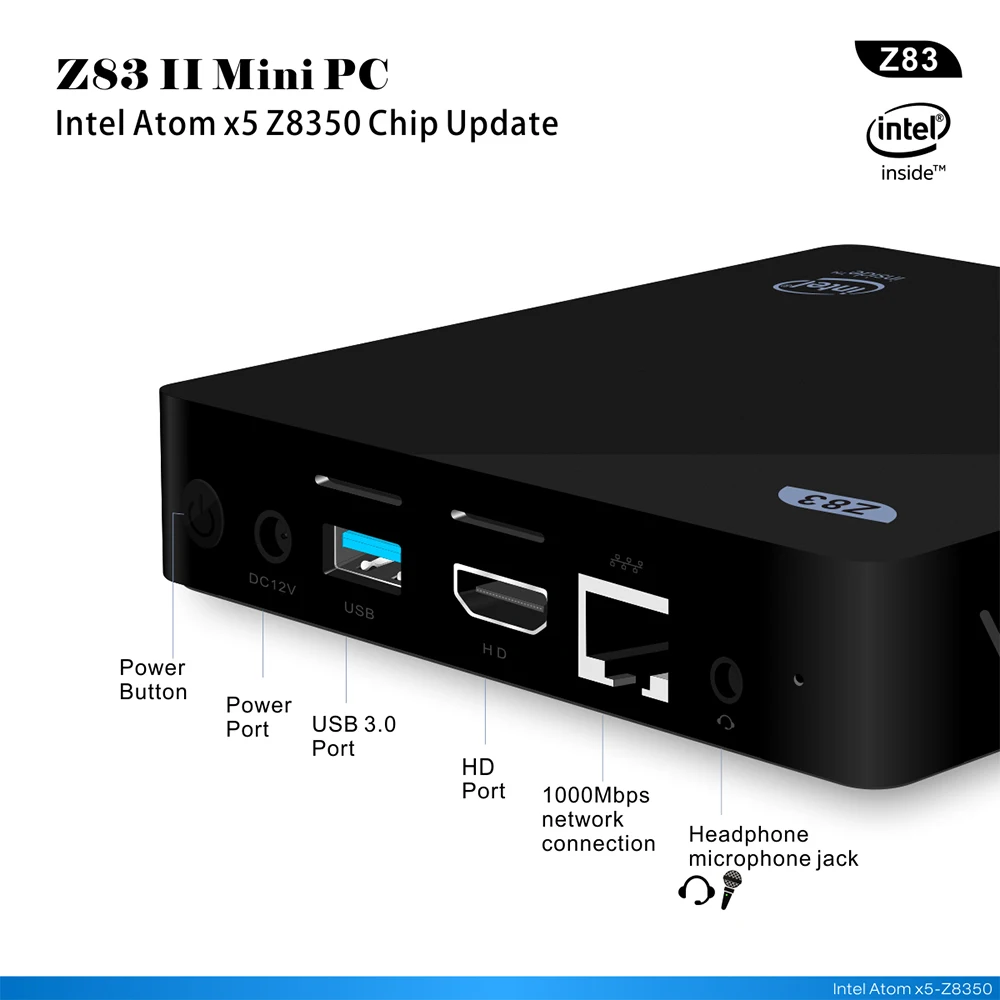 Z83II genuine windows 10 Mini pc baytrail Z8350 TV Box HD display 64GB windows10 set top box Media Player smart computer