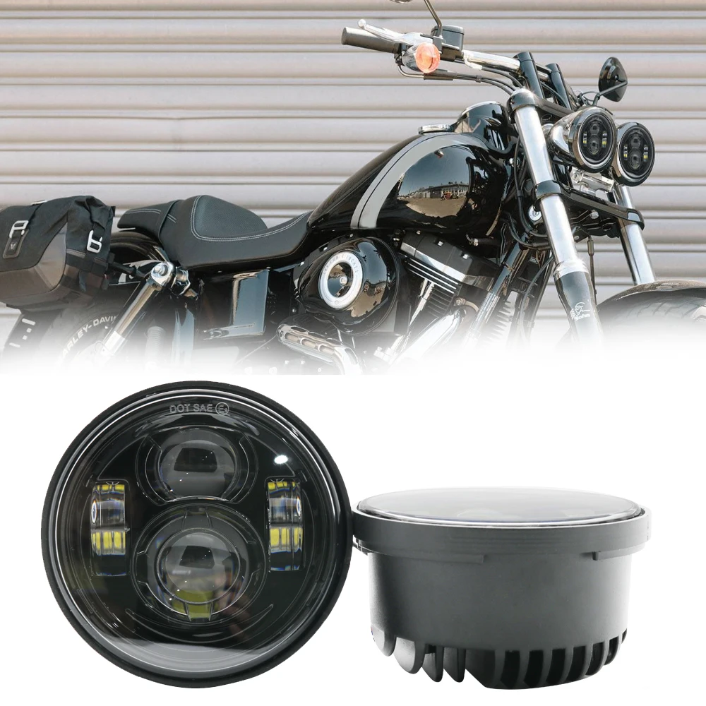 1 пара светодиодный мото круглая фара 4,65 дюймов мото светодиодный фары в сборе мотоцикл для Harley Dyna Fat Bob передние лампы