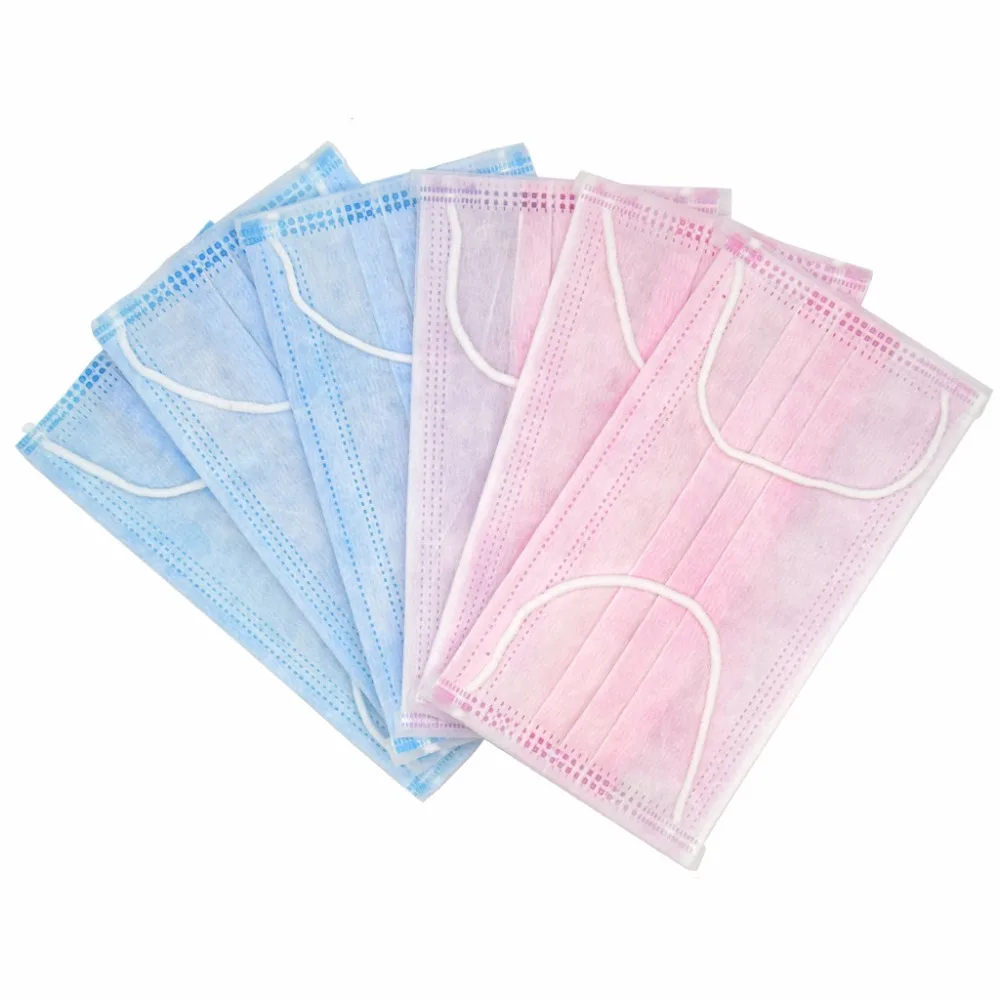 

50pcs Disposable Non Woven Face Mask Medical dental Earloop Respirator Outdoor Anti-Dust Flu Surgical Masks Pink/Blue