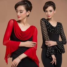 Модная одежда для бальных танцев, сексуальная, для выпускного вечера, с длинным рукавом, марля, с рюшами, одежда для латинских танцев, Топ для женщин/женщин, костюм, одежда для выступлений y931