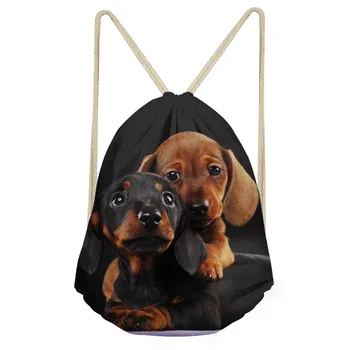 

Funny 3D Animal Dachshund Dog/Puppy Print Boys Girls Drawstring Bags Casual Softback Sack Bag Large Storage BackpackSumka