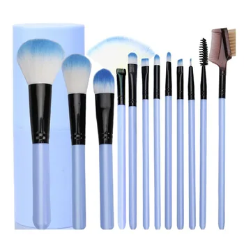 

12 Pcs Makeup Brush Set With Case Professional Cosmetic Brushes For Powder Foundation, Eyeshadow, Eyeliner, Lip-Blue 1