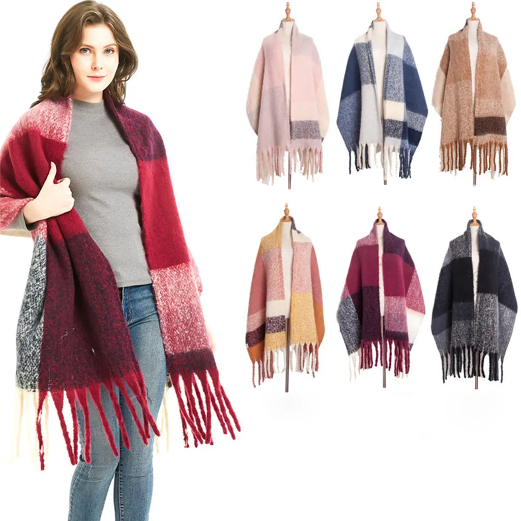 

Women's Shawl Wrap Warm Scarf Cozy Oblong/Plaid Blanket/Stripe Light Infinity