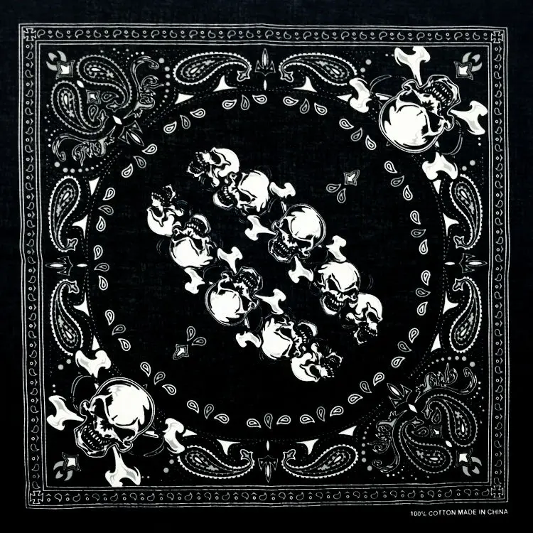 man scarf Fashion Hip Hop 100% Cotton Skull Bandana Square Scarf Kerchief Black Paisley Bicycle Headband Printed For Women/Men/Boys/Girls mens grey scarf