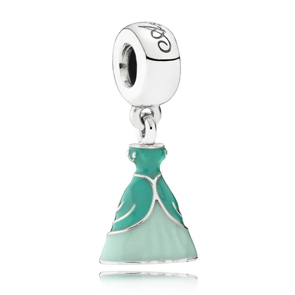 

Authentic 925 Sterling Silver Charm Green Enamel Ariel's Dress Dangle fit Lady Bracelet Diy Jewelry