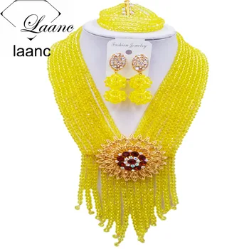 

Laanc Latest Yellow Nigerian Wedding Beads African Jewelry Set Brides Bridesmaids Bridal Jewelry Sets S8RSK006