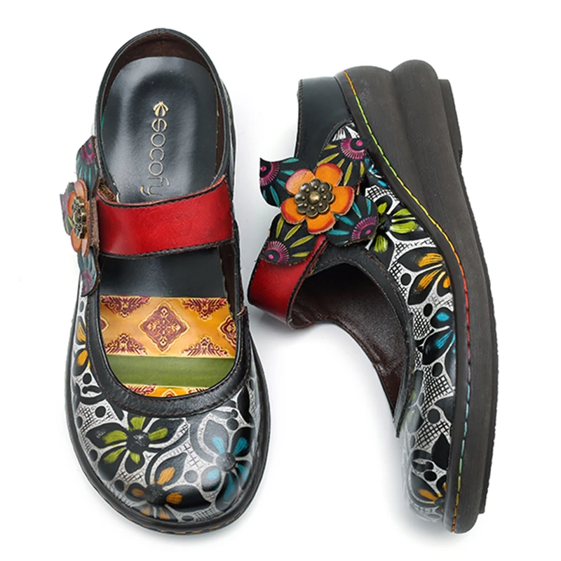 Plates Rétro Imprimé Pour Vintage Chaussures Socofy Jane Fleur En Appartements Mary Talon Mocassins À Véritable Femme Compensées Nouvelle Noir Mode Cuir Semelles Plats Femmes tPFqAFx