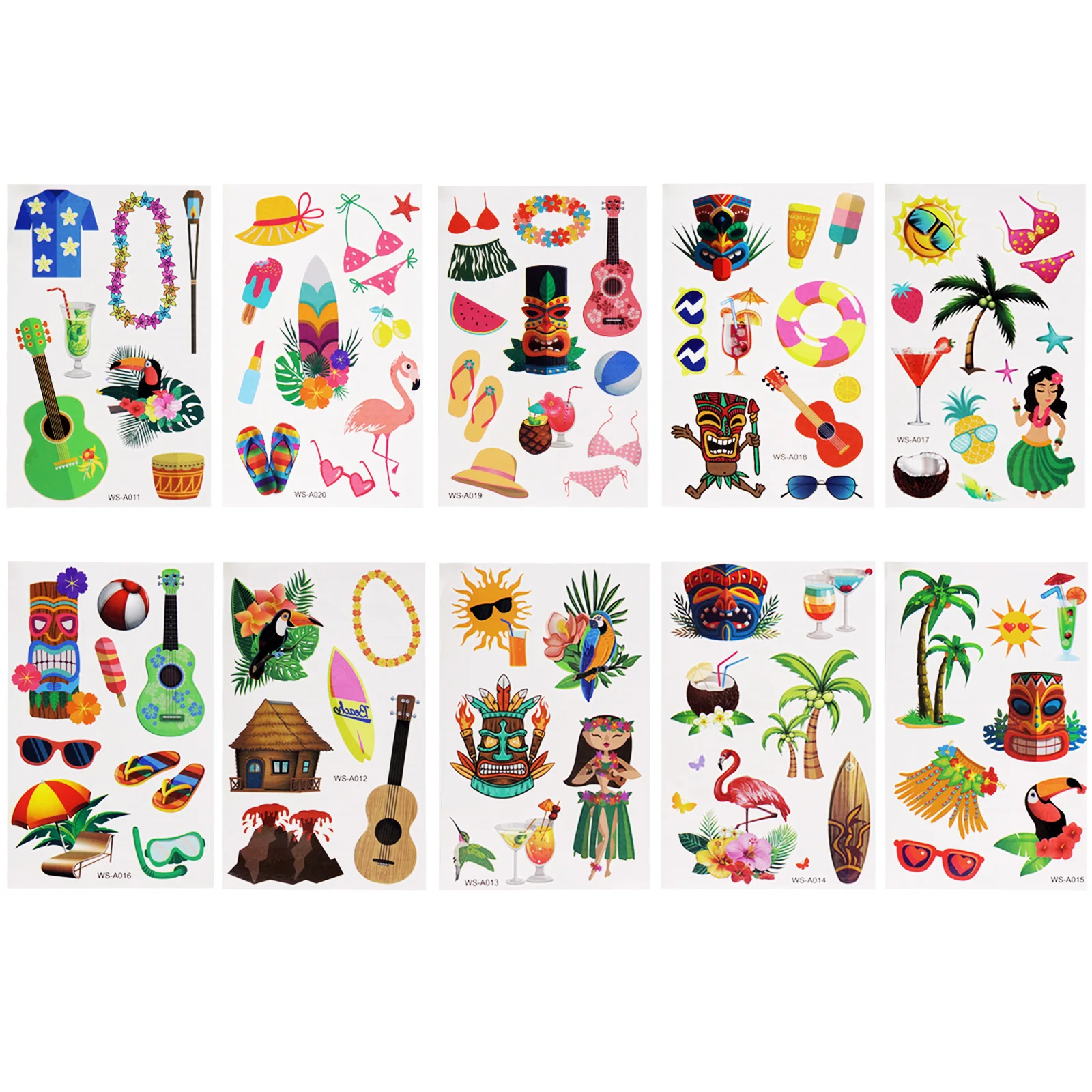 

5pcs Hawaiian Tropical Tattoo Sticker DIY Temporary Flamingo Plant Beach Tattoo For Hawaii Luau Summer Beach Party Albums Supply
