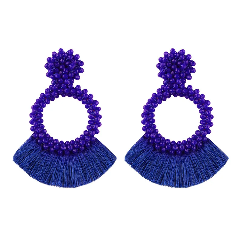 

Summer Beads Tassel Earrings for Women Ethnic Circle Long Hanging Dangle Charms Wedding Earings Korean Style Acessorios
