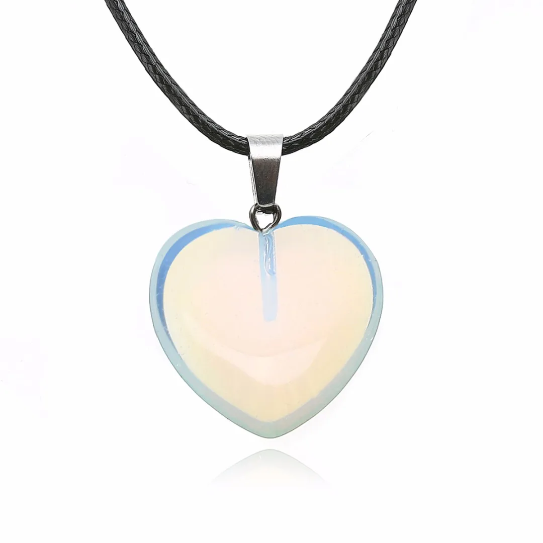 Shellhard Love Heart Necklaces for Women Natural Stone Leather Chain Necklace & Pendant Femme Bijoux Charm Jewelry
