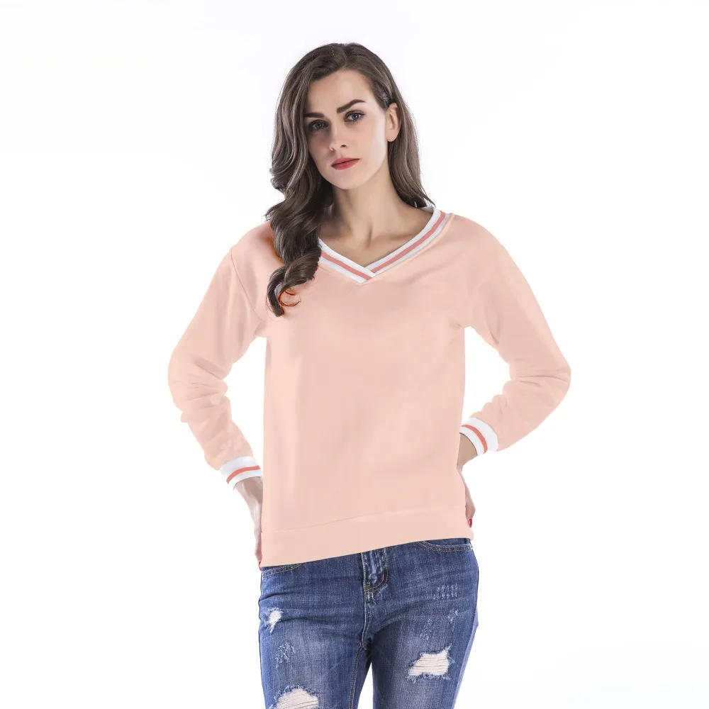 

YYFS 2019 Fashion Autumn Winter Women Sweatshirt New V-neck Long Sleeved Cotton Solid Women Hoodies Sweatshirt Famale Crop Tops