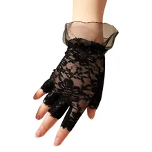 Короткие женские сексуальные кружевные перчатки без пальцев, зима, черные женские перчатки с открытыми пальцами, перчатки-сетка с подогревом, женские перчатки, 18Nov
