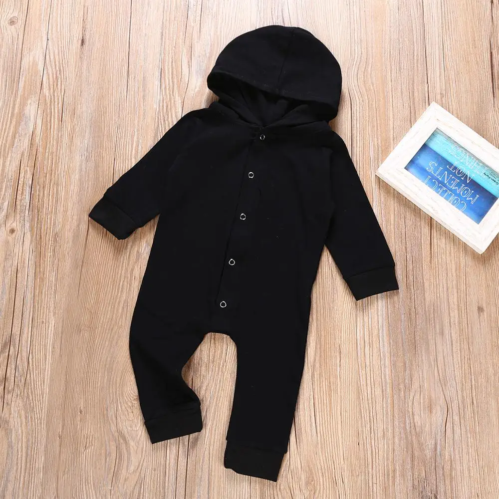 

Pudcoco Baby Boy Jumpsuit Newborn Infant Black Long Sleeve Hooded Rompers 6-24 Month Baby Onesie Toddler Boy Romper Baby Clothes
