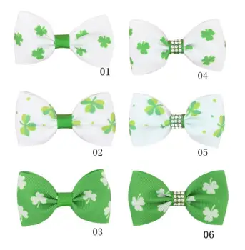 

6color Hair Bow Green Hair Clips Printed Shamrock Hair Accessories For Girls St patrick's day Headwear Boutique Clover Knot Bows