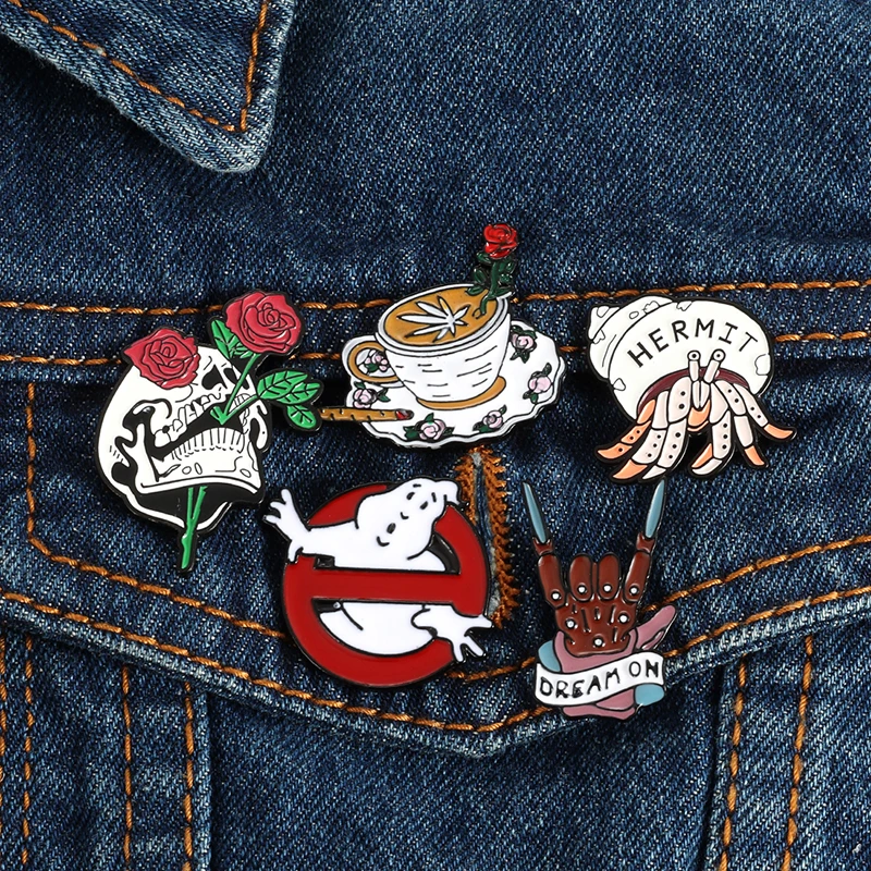 

Punk enamel pin rock dream and Coffee ghost rose hermit crab pin brooch interesting of badge denim shirt jewelry to send friends