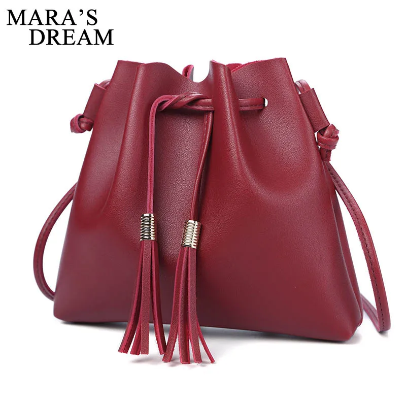 

Mara's Dream New Fashion Bucket Bag Women PU Leather Tote Solid Color Handbags For Female Tassel Design Shoulder Crossbody Bags