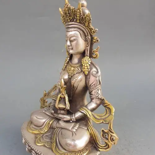 antique Sheet metal old bronze carved Amitabha statue Buddha dragon