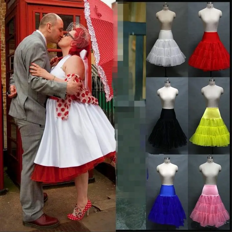 

In Stock Ruffled Petticoats Colorful Red White Pink Yellow Blue Underskirt 1950s Vintage Tulle Skirt For Bridal Gowns