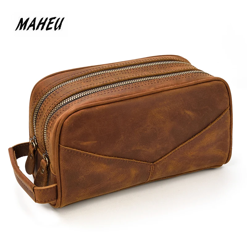 

MAHEU 2019 New Fashion Men's Genuine Leather Clutch Wallet Soft Natural Cow Skin Mans Organizer Wallets Bag Day Cluth Hand Bags