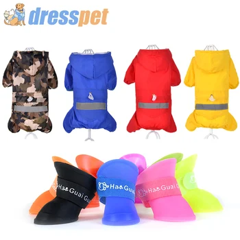 

DRESSPET Pet Dog Raincoat and Rain shoes Set Free combination Four color raincoat / Eight color rain boots