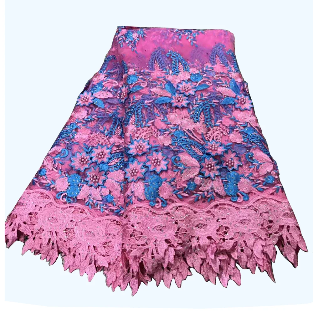 

2018 High Quality Purple 3d Lace Fabric With Beads 5yards New African Lace Fabric 3d Flower Fabric For Dress HJ396-2