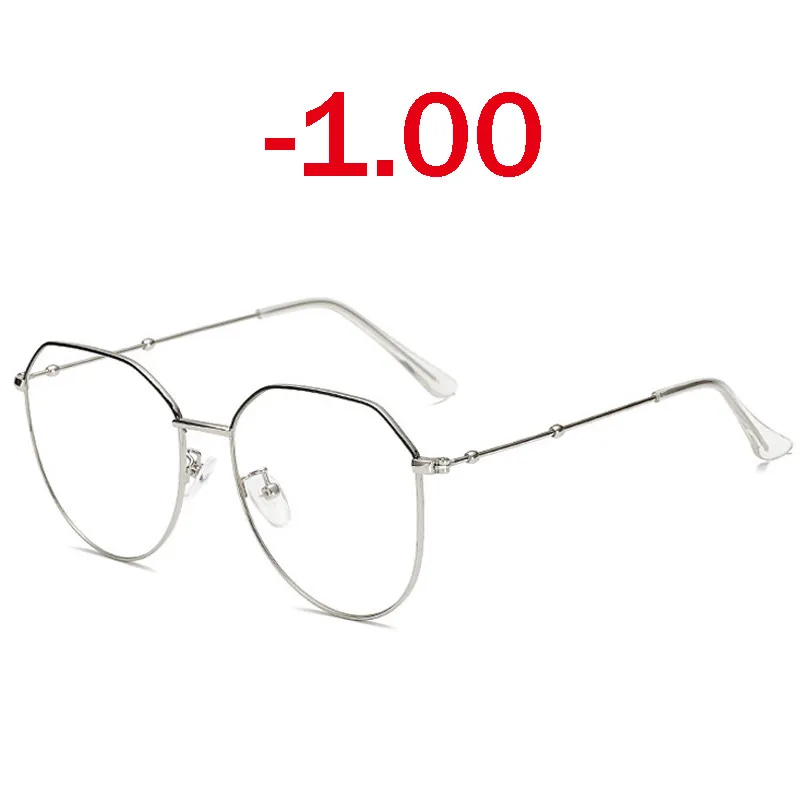 Elbru Модные оптические очки для близорукости, готовые очки для близорукости, Ретро стиль, металлическая оправа, очки по рецепту, диоптрия-0,5 до-4,0 - Цвет оправы: Black Silver -1.0