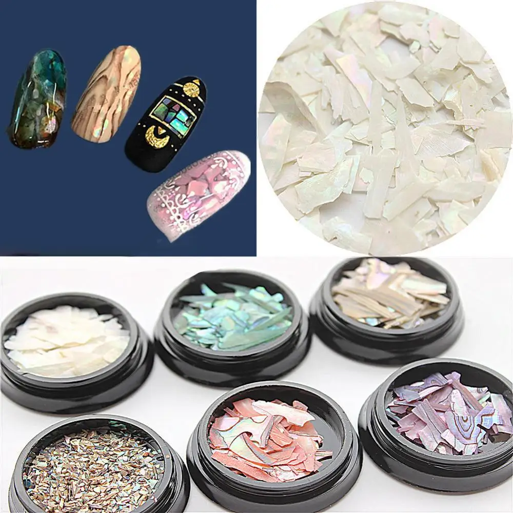 

1Box Nail Decorations 3D Shiny Abalone Pearl Shell fragmen Slice Flake Nail Art Stones Charms Spangles Tips Manicure Accessories