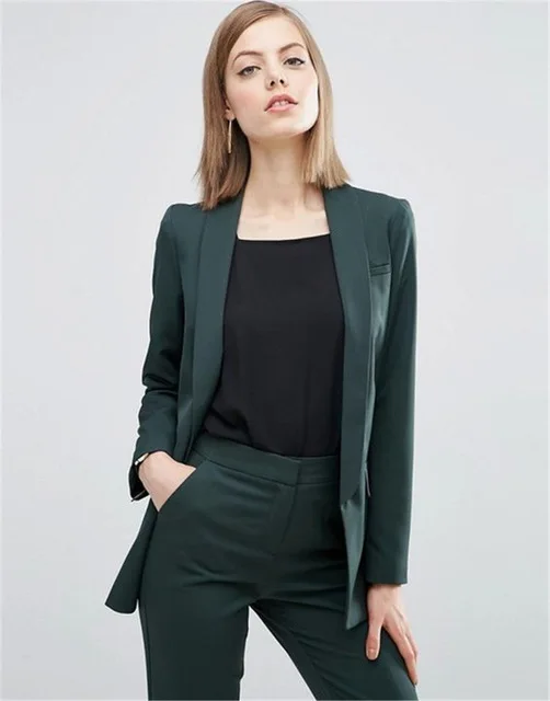 

2019 New Dark Green Women's Formal Business Office Suits Female Skinny Work Wear Outfit Suits Custom Made 2 Pieces Tailleur Femm