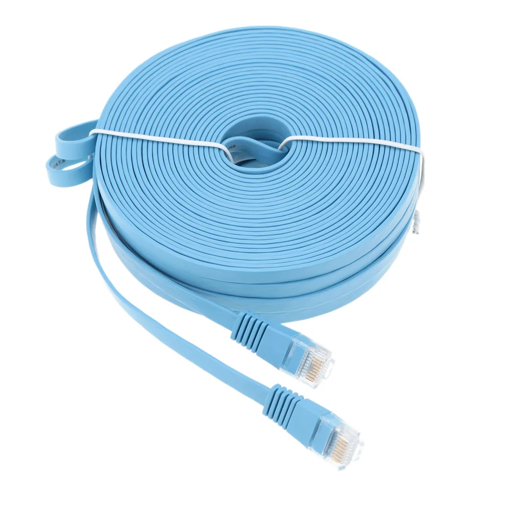 Высококачественный синий высокоскоростной плоский кабель RJ45 30 м/98 42 фута Cat6 Ethernet