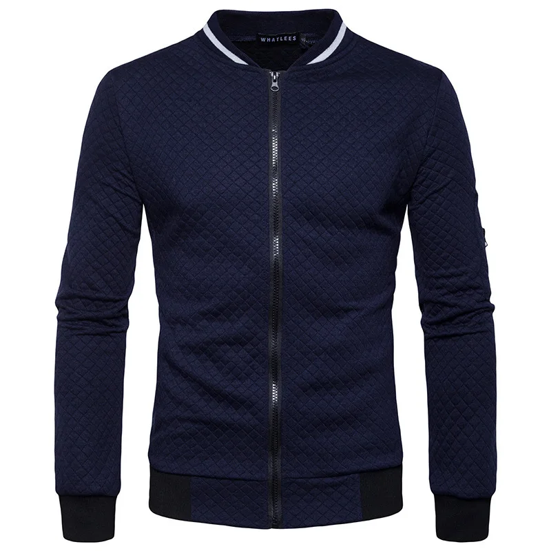 

2019 New mens Solid color baseball jacket Casual fashion Standing collar zipper jacket autumn Diamond lattice coat Sportswear
