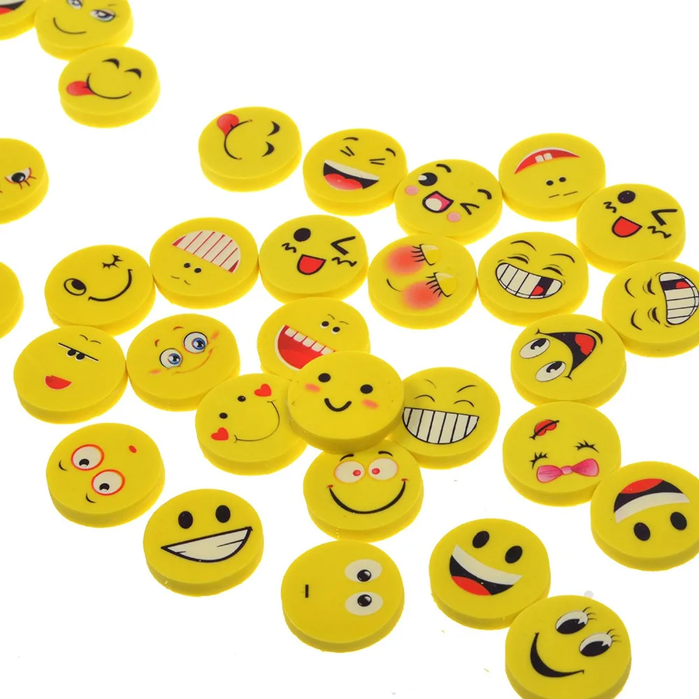 50pcs Yellow Color Round Funny Face Erasersin Eraser from Office