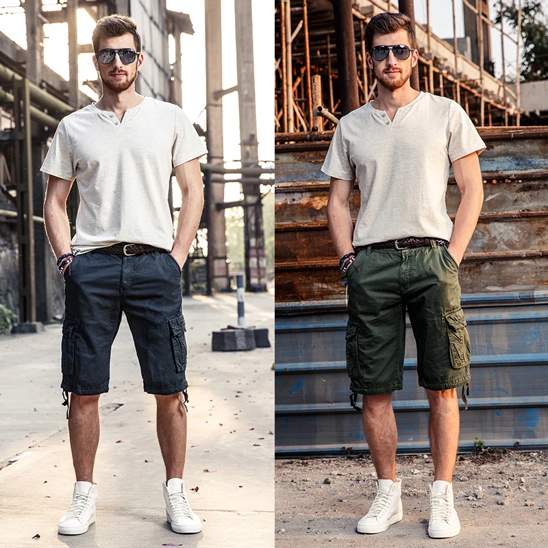 New Men's Casual Cargo Shorts Loose Short Pants Multi-pocket Military Style Camo Knee Length Plus Size 5 Colors Shorts Men 2018 