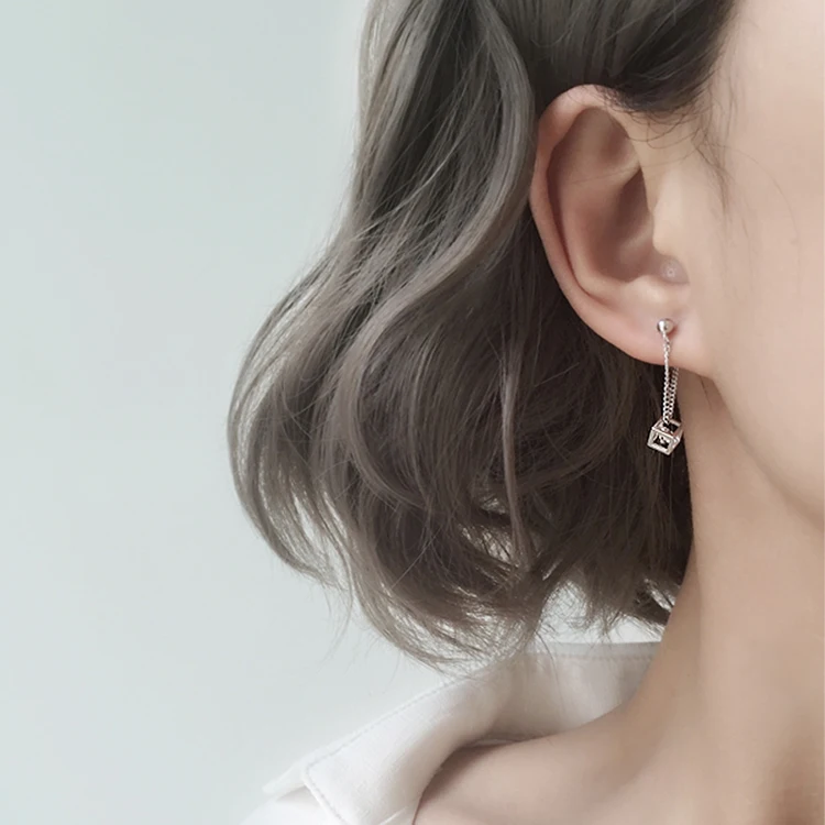 

YUN RUO New Arrivals Fashion Square Zircon Stud Earring Woman Rose Gold Color Titanium Steel Jewelry Girl Birthday Gift Not Fade