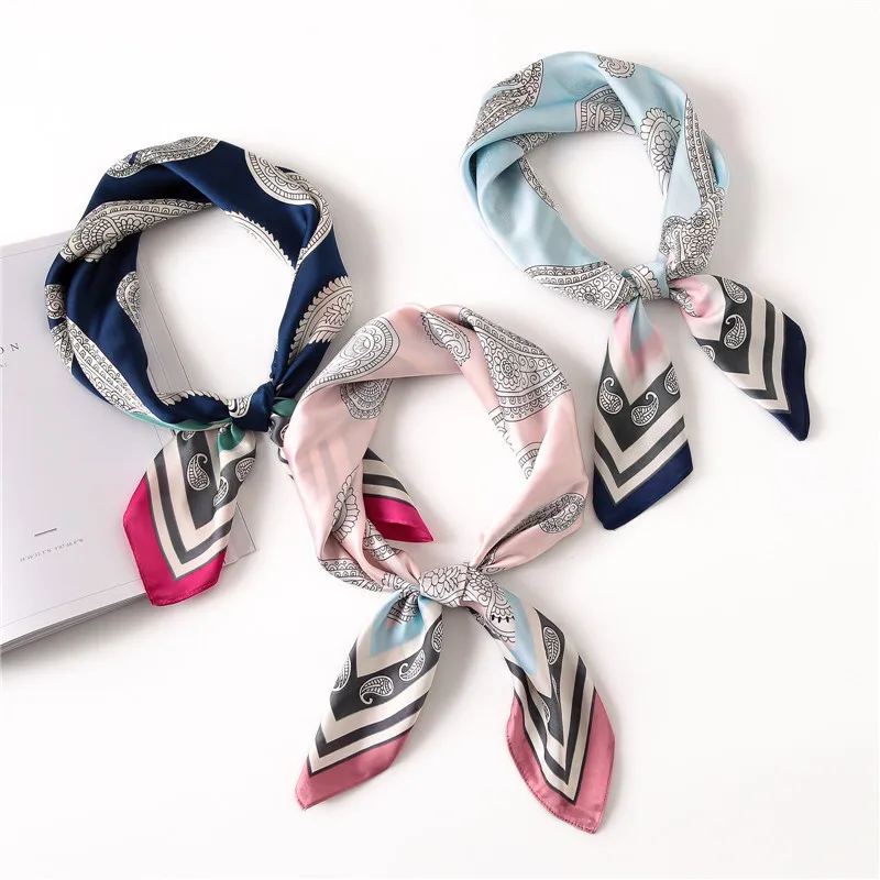 

Fashion Women Silk Scarf 2019 New Luxury Brand Leopard Hijab Silk Satin Shawl Scarfs Foulard Square Head Scarves Wraps 70*70cm