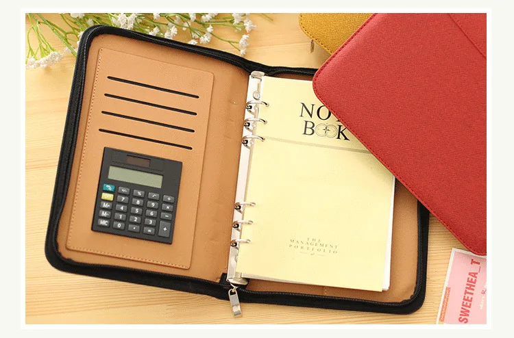 Кожаный бизнес-блокнот на молнии и калькулятор A5 B5, блокнот на спирали, дневник, планировщик, большой объем, Padfolio