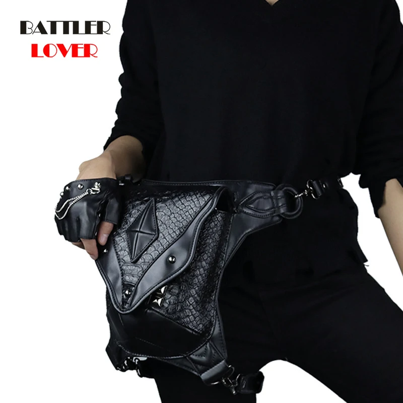 

Punk Female Male Unisex Retro Rock Shoulder Bag Small Phones Leg Bag Men Womens Messenger Shoulder Waist Bags Steampunk Waistbag
