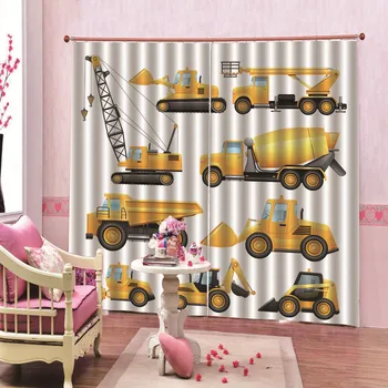 

Cartoon excavator Door Windows Curtains Thicken for Kids Living Room Bedroom Decorative Kitchen Curtains Drapes Customized