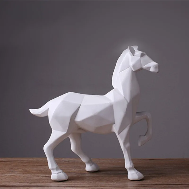 

Nordic Style Modern Abstract White Horse Statue Resin Ornaments Home Decoration Accessories Gift Geometric Resin Horse Sculpture