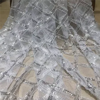 

high quality beads tulle africian lace couture fabric mesh embroidery lace for bridal dress/sewing fabric