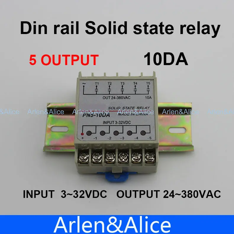 10DA 5 канальный din-рейку SSR quintuplicate пять входов 3~ 32VDC выход 24~ 380VAC Однофазный DC твердотельное реле