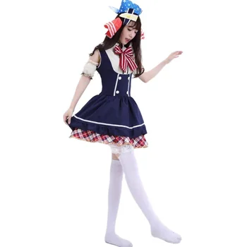 

Summer Girl Cartoon Blue White Sailor Collar Dresses Uniform Girls Cute Tie Short Sleeve Dress cosply adult costume