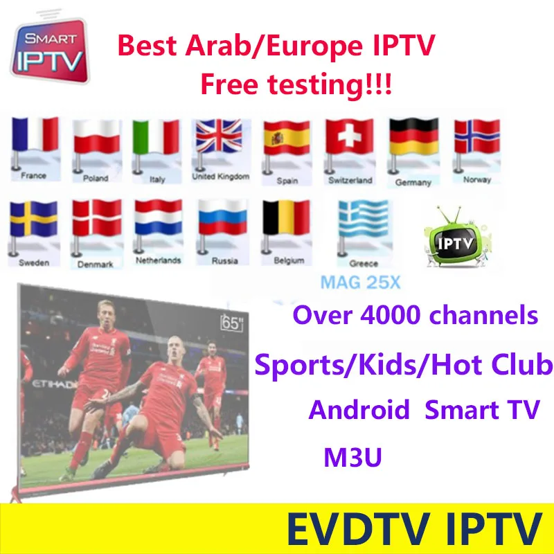 

EVDTV IPTV 4000+channels for Europe French Spain Germany UK Arabic iptv m3u subscription Smart TV Mag Android Box Kids Adult