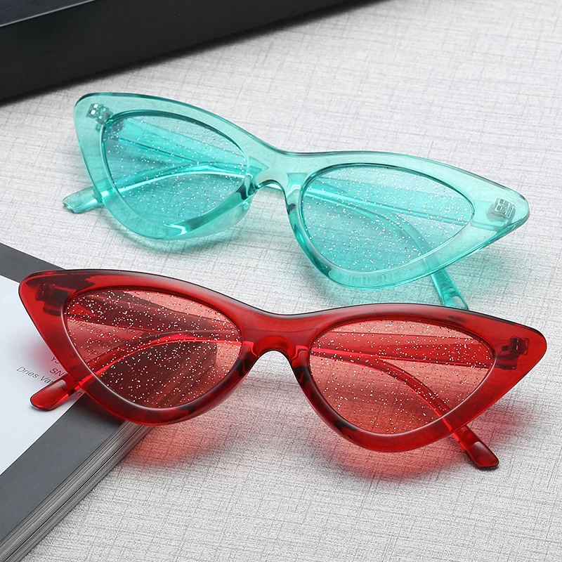 

2018 new fashion sunglasses Women brand designer retro small Shiny colorful Sexy Cat Eye Sun Glasses Frame Shades Oculos de sol