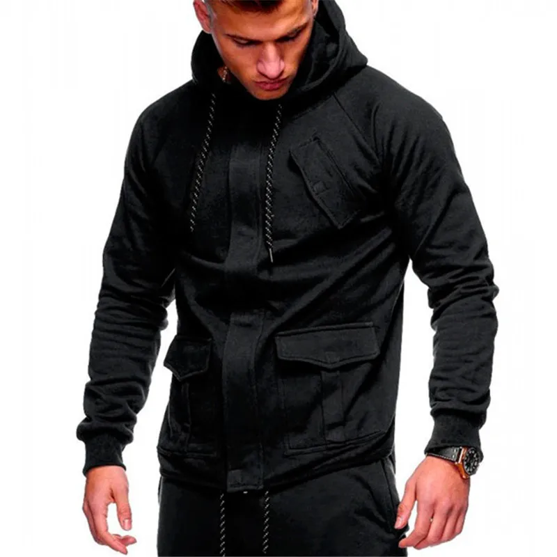 Mens Hoodie Sweatshirt Black Gray Coats Pocket Pull Homme