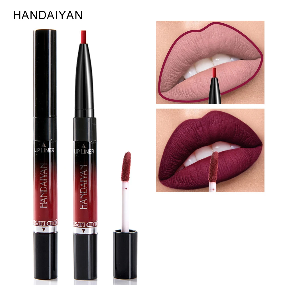 

HANDAIYAN Makeup Dual Use Matte Lipstick Lip Liner Pencil Waterproof Double end Nude Liquid Velvet Matte Lip Gloss Lipliner Pen