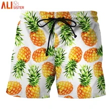Alisister пляжные шорты с рисунком ананаса, мужские летние повседневные шорты с 3d рисунком, мужская верхняя одежда, шорты, мужская спортивная одежда, Прямая поставка