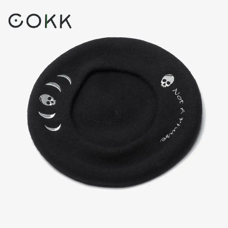 COKK осень зима шляпа женские; из 100% й шерсти берет Скелет вышивка берет женский в готическом стиле панк, плоская кепка boina Feminina, мужские и женские бейсбольные кепки, Винтаж|Женские береты| | АлиЭкспресс